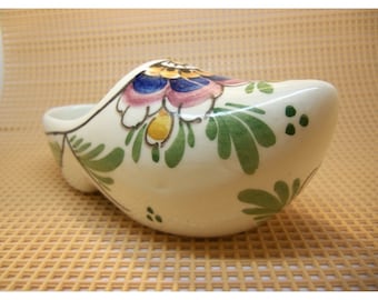 Miniature Dutch Shoe Multi-Color Floral Hand-Painted Porcelain Marked Delft