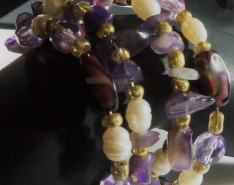 Delicate Amethyst/Pearl Beaded Bracelet