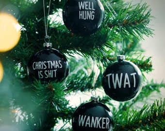 Set of 4 x Christmas Rude Swearing Bauble Rude Funny Baubles Xmas Tree Decoration Decorations Ornament Mix Pack 2