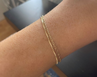 Gold Filled Bracelet, Dainty Chain Bracelet Set, Gold Rope Chain, Delicate Bracelet Set for Women, Box Chain, Handmade Jewelry