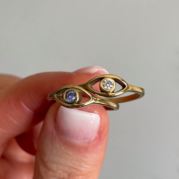 Evil Eye Ring, 14k Gold Ring, Evil Eye Protection Ring, Friendship Rings, Stacking Rings for Her, Handmade Jewelry, Evil Eye Jewelry