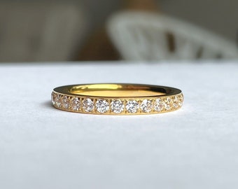 Eternity Ring, Gold Stackable Eternity Band, Diamond Pave Band, Minimalist Stacking Ring, Dainty Handmade Jewelry