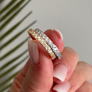 Eternity Ring, Gold Eternity Band, Stackable Diamond Pave Band, Full Eternity Stacking Ring, Travel Wedding Band, Gold Rings for Women