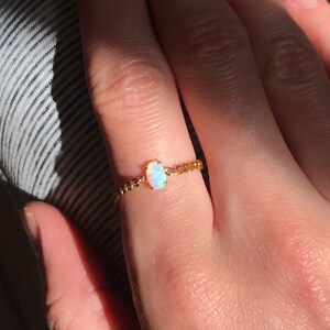 Gold Opal Chain Ring, 14k Gold PVD Curb Link Chain Ring, October Birthstone, 18k Gold PVD