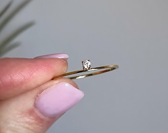 Tiny Cubic Zirconia Gold Ring, Thin Solitaire Ring, Gold PVD Stacking Ring, Small Single Diamond Ring, Minimalist Ring, Handmade Jewelry