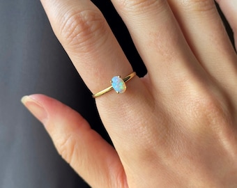 Gold Opal Ring, 14k Gold PVD Ring for Women, October Birthstone Ring