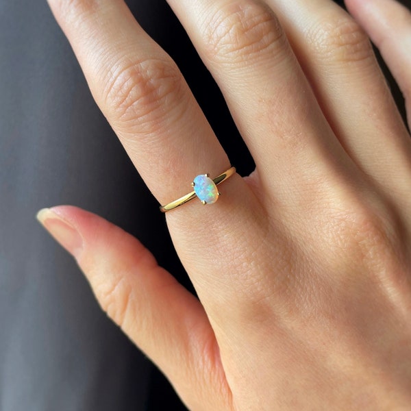 Gold Opal Ring, 14k Gold PVD Ring for Women, October Birthstone Ring
