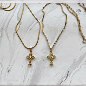 Small Gold Cross Necklace, Mens Gold Cross Necklace, Orthodox Cross Necklace, Gold Pendant, Cuban Chain for him, Christian Jewelry