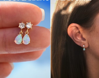 Opal EarringsSterling Silver EarringsLeverback EarringsBlack Opal EarringsDainty Minimalist EarringsOctober EarringsGirlfriend Gift