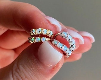 Opal Earrings, Opal Huggie Earrings, Hoop Earrings, Gold Huggie Earring, Opal Ear Cuff, Silver Opal Hoop Earrings, Opal Jewelry