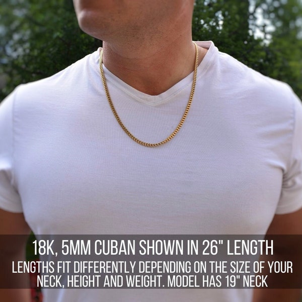 Mens Gold Chain, Cuban Link Necklace, 18k Gold Waterproof Jewelry, 3mm Necklace for Men, Everyday Chain, Stainless Steel Waterproof Chain