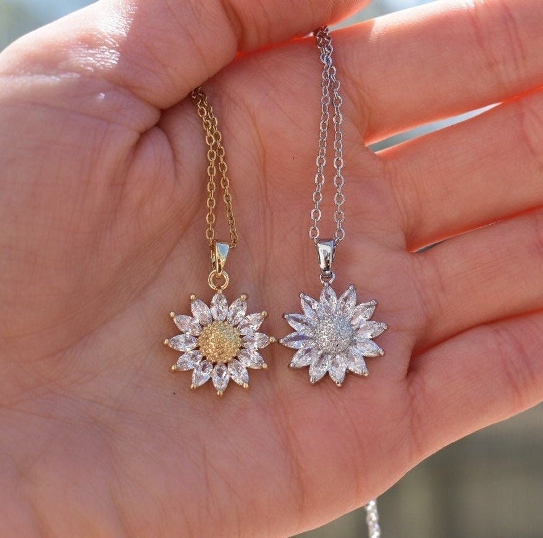 Sunflower Necklace for Women, Gold Sunflower Necklace, Dainty Sterling