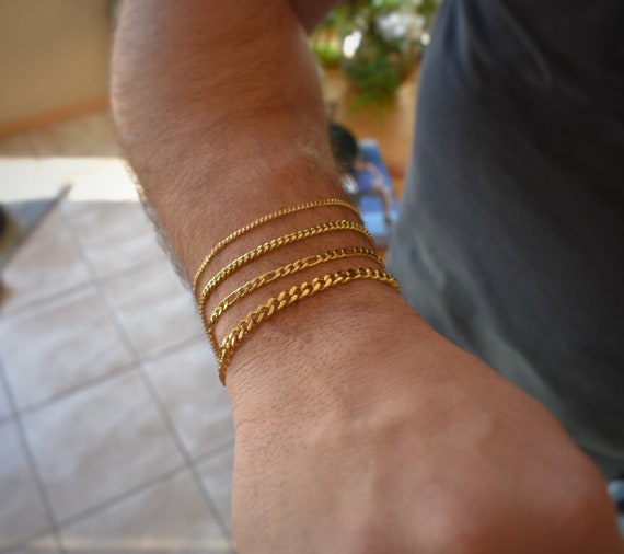 Thin 2mm Gold Bracelet Men Mens Bracelet Chain 18K Gold Cuban Link