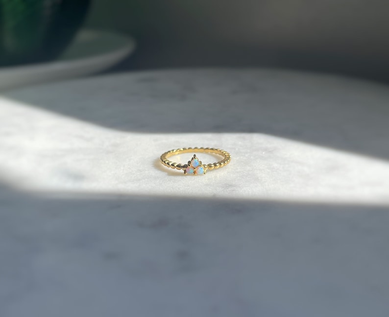 Gold Opal Ring, Unique Opal Ring, Dainty Stacking Ring, 3 Stone Ring ...