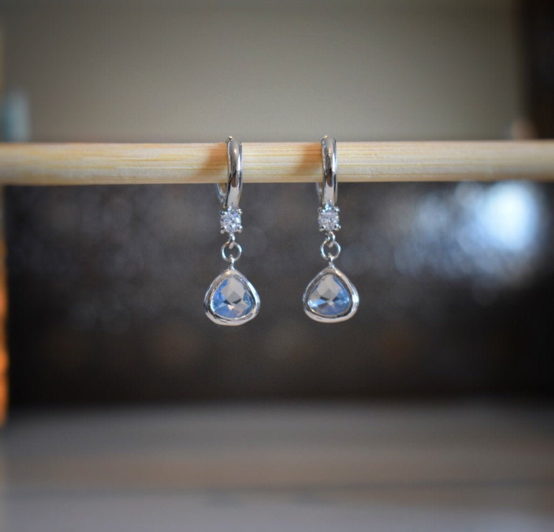 Teardrop Huggie Earrings Silver Crystal Dangle Hoops Dainty Etsy Canada