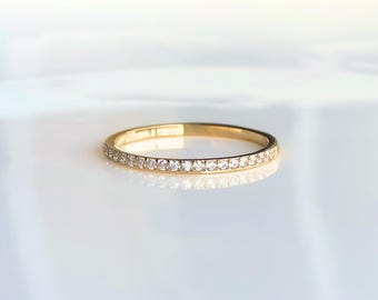 Half Eternity Ring, Stackable Eternity Band, Pave Ring, Gold Ring for Women, Travel Wedding Rings, Dainty Pave Ring, Cubic Zirconia Rings