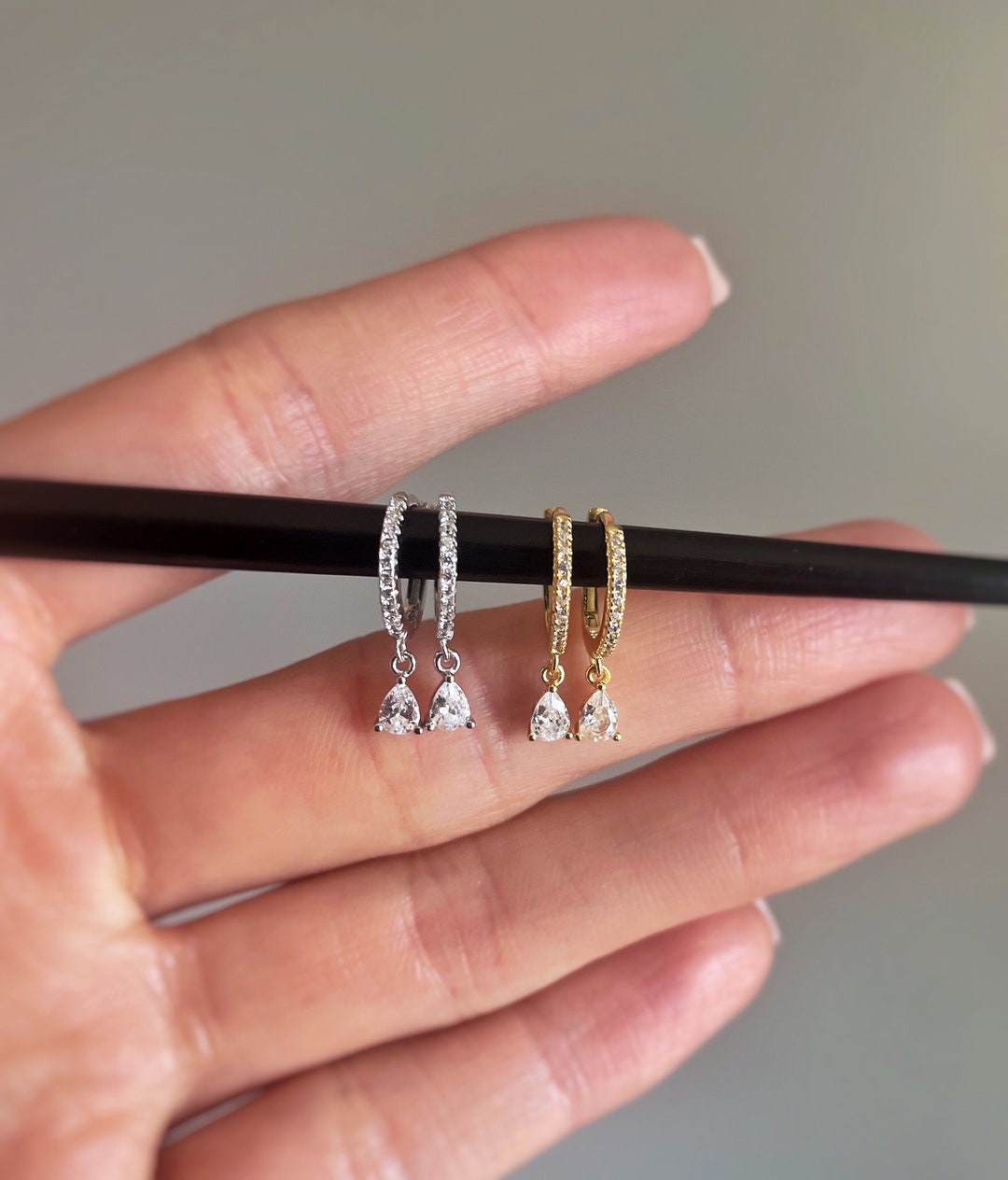 Teardrop Huggie Hoop Earrings Tiny Pear Drop Earrings Etsy