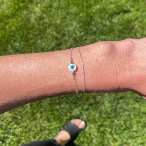 Dainty Evil Eye Bracelet, Gold Filled Protection Charm Bracelet, Gift for Her-Minimalist Handmade Jewelry, Delicate Sterling Silver Bracelet