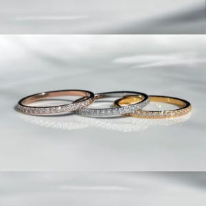 Half Eternity Ring, Stackable Eternity Band, Pave Ring, Gold Ring for Women, Travel Wedding Rings, Dainty Pave Ring, Cubic Zirconia Rings
