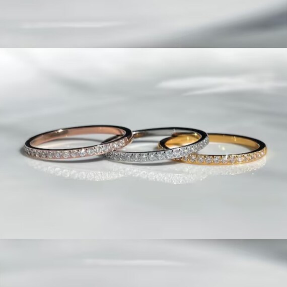 Half Eternity Ring, Stackable Eternity Band, Pave Ring, Gold Ring for Women, Travel Wedding Rings, Dainty Pave Ring, Cubic Zirconia Rings