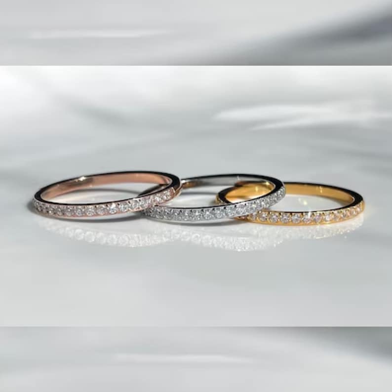 Half Eternity Ring, Stackable Eternity Band, Pave Ring, Gold Ring for Women, Travel Wedding Rings, Dainty Pave Ring, Cubic Zirconia Rings bild 2