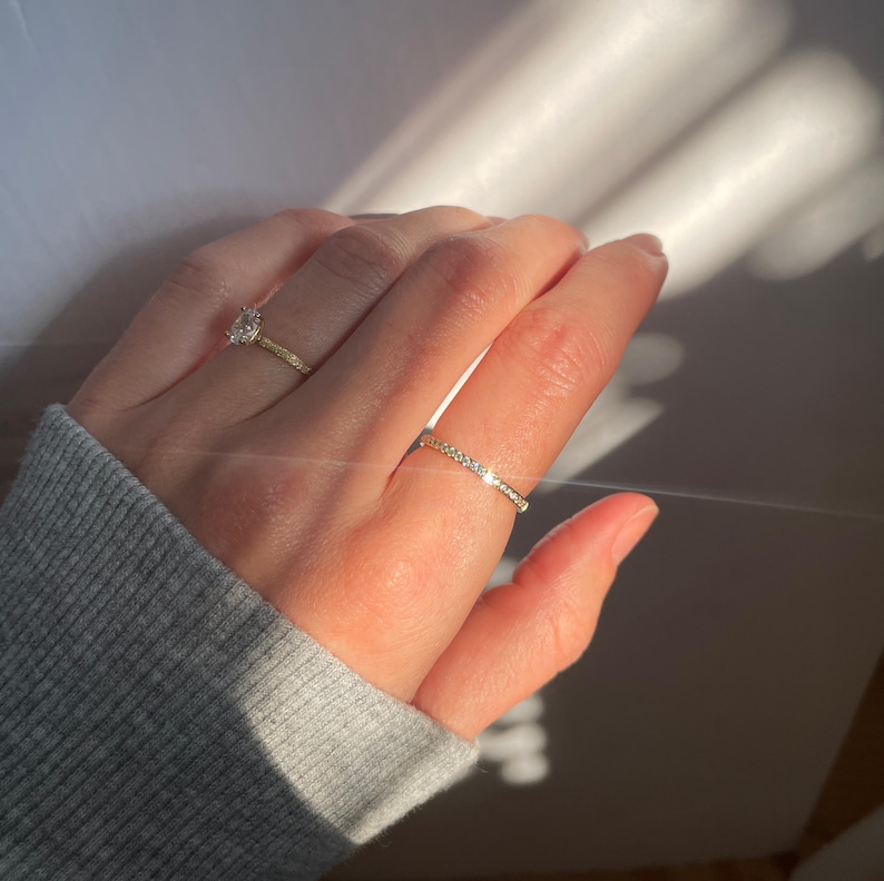 Half Eternity Ring, Stackable Eternity Band, Pave Ring, Gold Ring for Women, Travel Wedding Rings, Dainty Pave Ring, Cubic Zirconia Rings bild 3