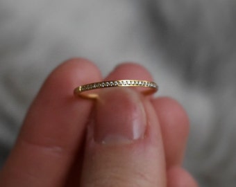 Gold Moissanite Ring, Halbe Eternity Band, Stapeln Micro-Pave Diamant Ring, zierliche Minimalist Schmuck