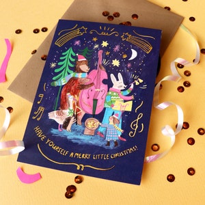 Set van 5 - Merry little orchestra - Kaart met goudfolie en envelop