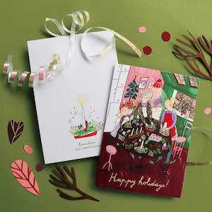 Set van 5 - Kerststukjes maken met oma - Gevouwen kaart met envelop