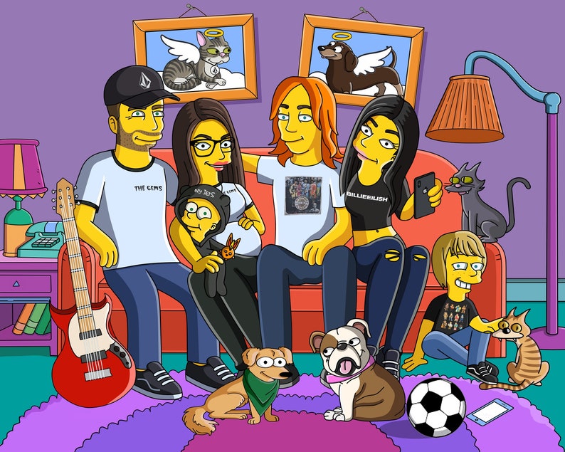 Yellow portrait of your family and friend Cartoon portrait as a great gift idea. Custom family portrait Father\u2019s Day gift idea