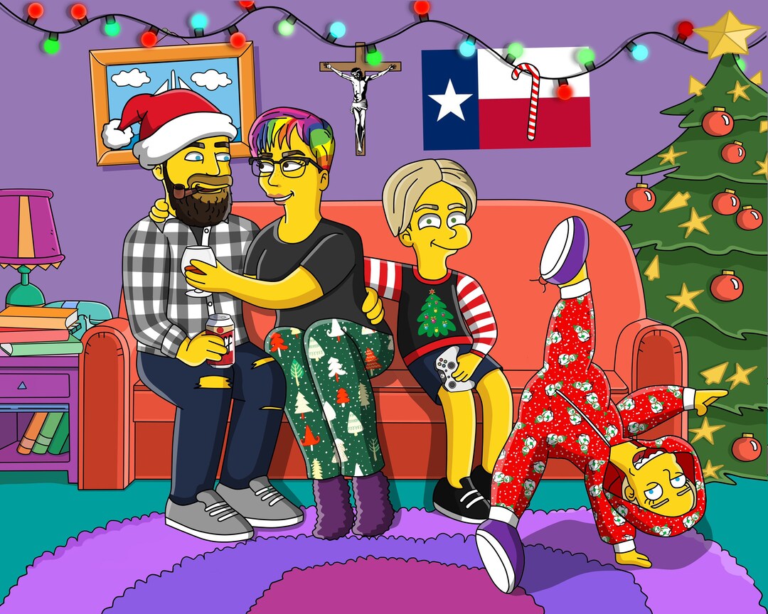 Yellow Christmas Card Idea Get Drawn With Homer in Xmas Room - Etsy