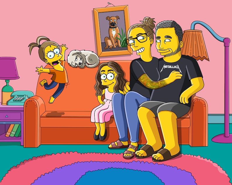 Yellow portrait of your family and friend Cartoon portrait as a great gift idea. Custom family portrait Father\u2019s Day gift idea