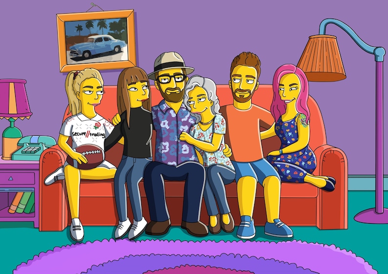 Yellow portrait of your family and friend Cartoon portrait as a great gift idea. Custom family portrait Father\u2019s Day gift idea