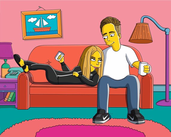 Simpsons Couple In Living Room Sweet And Lovely Gift For A Person You Love Gift For Couple Yellow Picture Couple Portrait