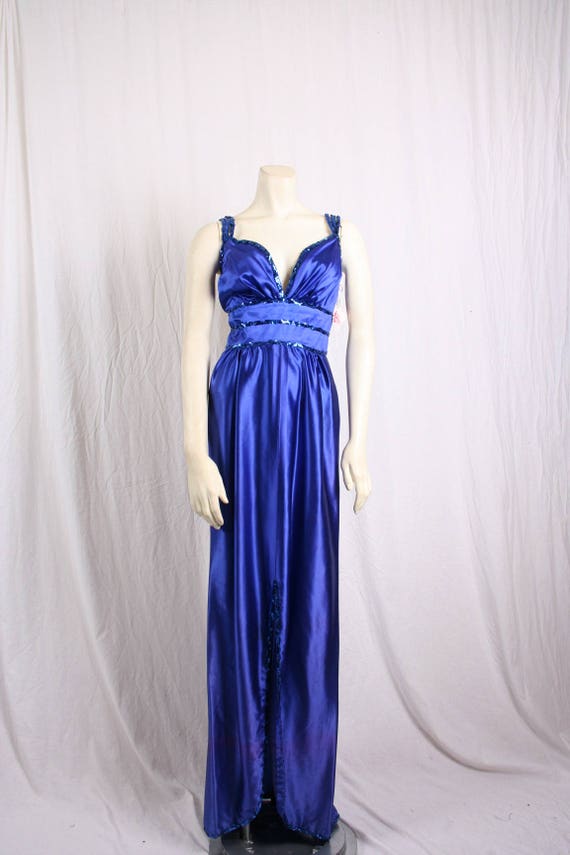 Vintage Blue Evening Gown - Liquid Satin