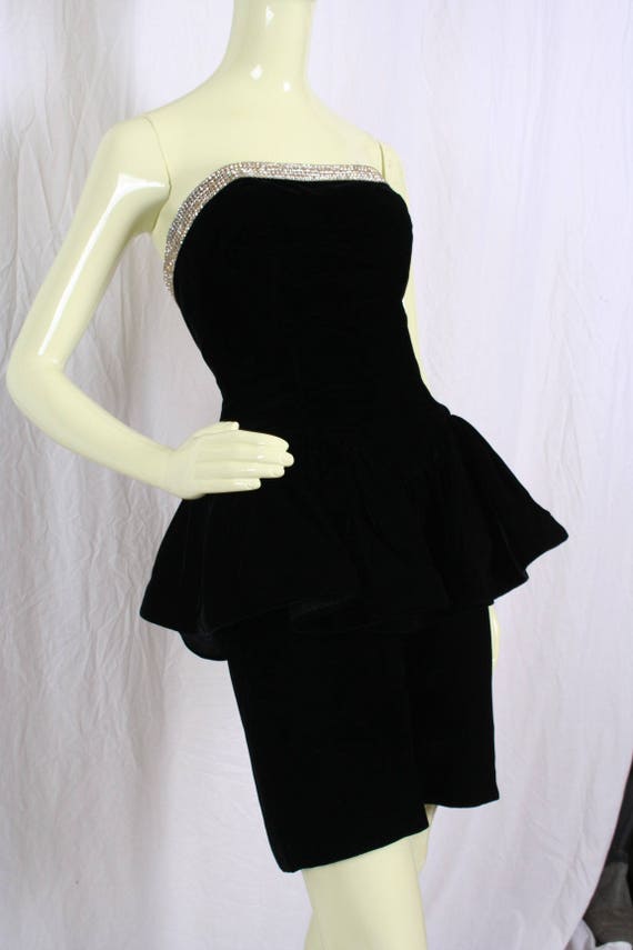 vintage 80s JULIE DUROCHE DRESS black strapless ve