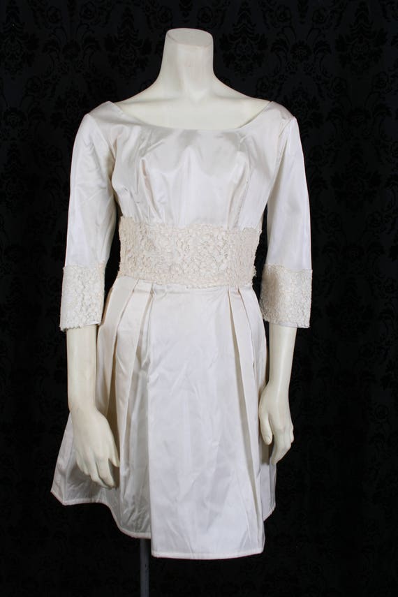 vintage 60s ivory TAFFETA WEDDING DRESS mini gown