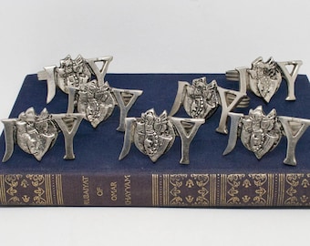Vintage Christmas JOY Napkin Rings - Set of 7 Silver Tone Angel Decor