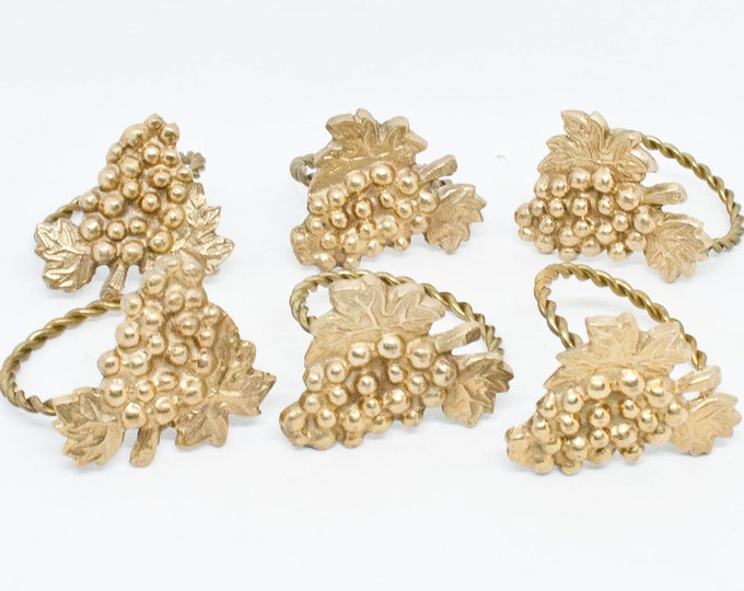 Grape Bunch Napkin Rings Vintage Set of 6 Brass Napkin Rings Gold Tone Napkin Rings Vintage