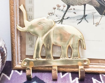 Gancho para llaves de elefante de latón vintage: decoración rústica de los años 70