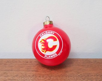 Vtg Calgary Flames Christmas Ornament - Red Calgary Flames Souvenir Christmas Ball - Vintage NHL Christmas Ball