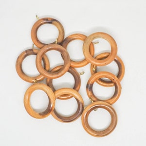11 Wooden Curtain Rings - Drapery Hardware - Drapery Decor - Wood Curtain Holders with Eyelet - Natural Wood tone - Set of 11