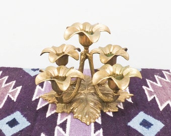 Candelabro floral de latón vintage - Candelabro floral