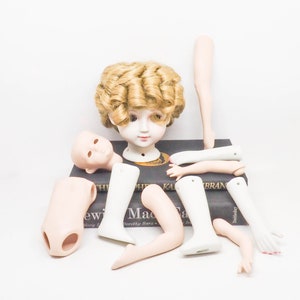 Porcelain Doll Parts - Blonde Ringlet Hair Blue Eyes Ceramic Doll Head - Antique Bisque Doll Limbs - Vintage Craft Supply - 2 Dolls