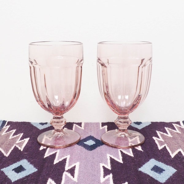 Pink Libbey Duratuff Gibralter Water Goblet Set of 2 - Vtg Plum Pink Glassware - 2 Sets Available - Dusty Rose Blush Glass Goblet