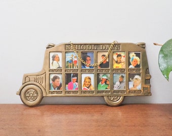 Vtg Brass School Bus Yearly Class Photos Frame - Yearly School Days Frame - Hanging Brass School Bus Frame - Frame for School Photos