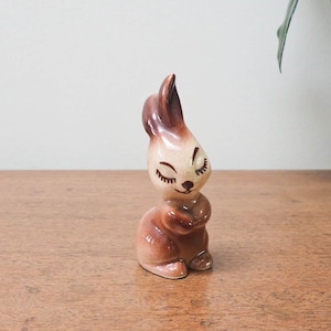 Cute Bunny Figurine - Ceramic Brown Rabbit - 60&#39;s Rabbit Figurine - Vintage Easter Decor - Baby Shower Gift - Kids Room Decor