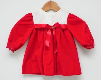 Vtg Jo Lene Girls Christmas Dress - Red Velveteen Baby Dress - 18 Months - Vintage Jolene Toddler Holiday Dress