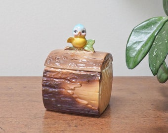 Vtg Norcrest Japan Ceramic Blue Bird Jam Jar - Vintage Blue Bird Woodland Sugar Dish - Bird on a Log Norcrest Bluebird - RARE