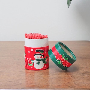 Cerillas navideñas antiguas y cilindro de cartón - Cerillas navideñas vintage - Decoración navideña con muñeco de nieve para árbol de Navidad